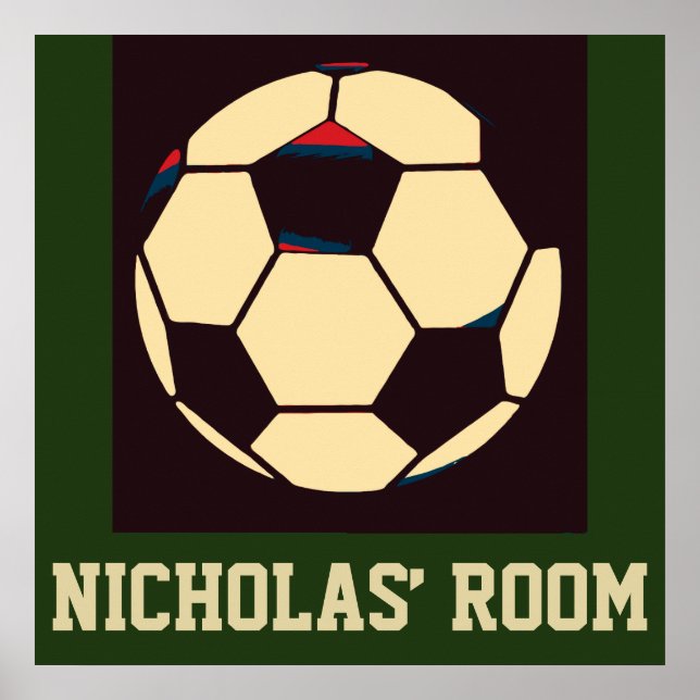 Red White Cream Green Soccer Ball Custom Name Room Poster (Front)