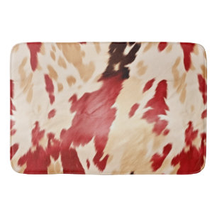 Red White Cream Western Cowhide Cowgirl Bath Mat
