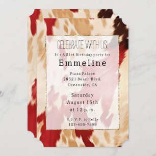 Red White Cream Western Cowhide Cowgirl Invitation