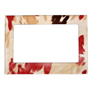 Red White Cream Western Cowhide Cowgirl Magnetic Frame