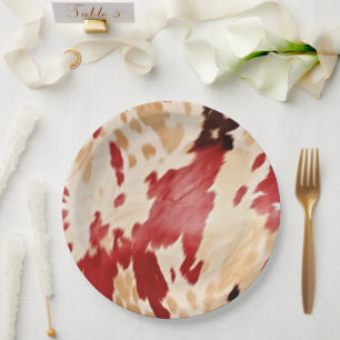 Red White Cream Western Cowhide Cowgirl Paper Plates