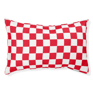Red White Croatian Checkerboard Geometric Pattern Pet Bed