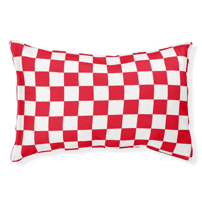 Red White Croatian Checkerboard Geometric Pattern Pet Bed (Front)