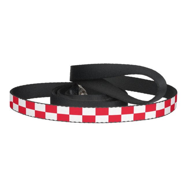 Red White Croatian Checkerboard Geometric Pattern Pet Leash (Handle)