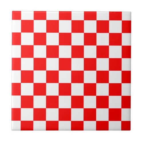 Red White Croatian Checkerboard Pattern Ceramic Tile