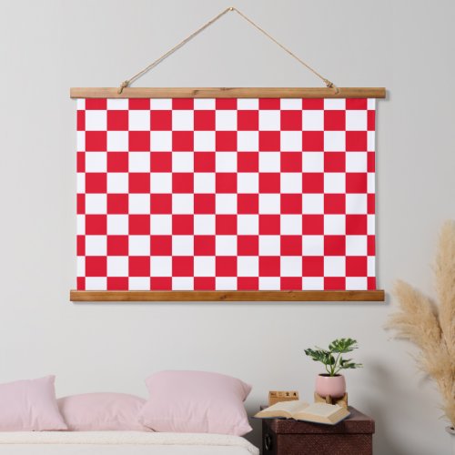 Red White Croatian Checkerboard Pattern Hanging Tapestry