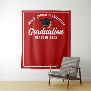 Red White Custom 2024 Graduation Party Photo Booth Tapestry