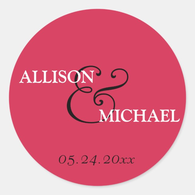 Red white custom ampersand wedding favor label (Front)