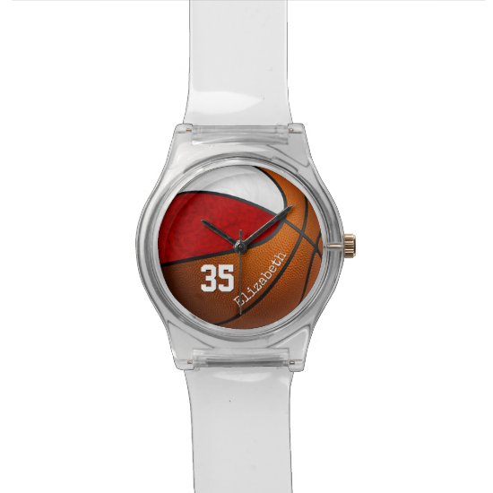 red white custom girls name basketball watch