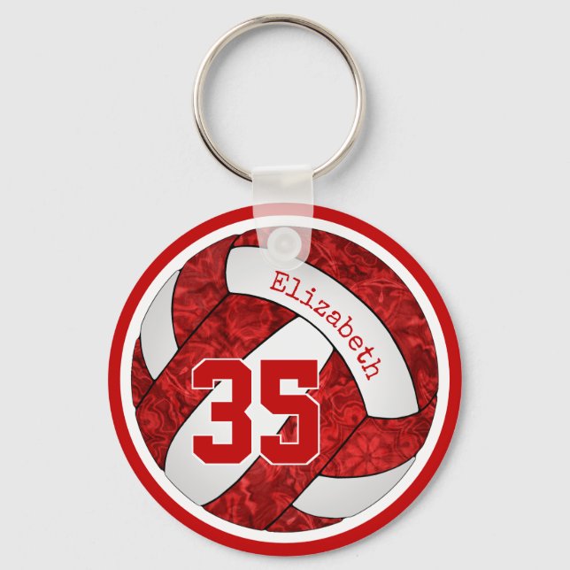 red white custom girls volleyball team colors keychain (Front)