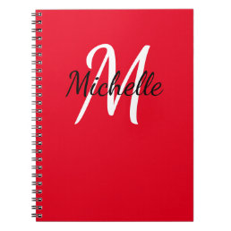 Red &amp; White Custom Monogram Cute Notebook
