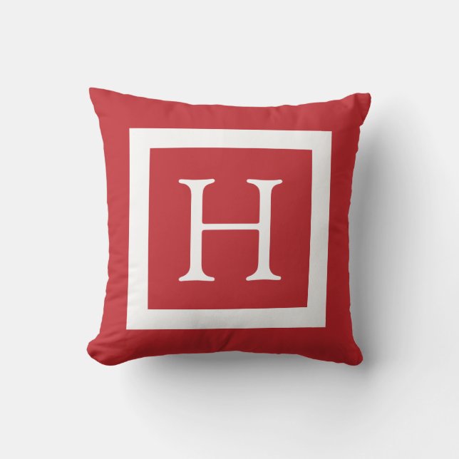 Red White Custom Monogram Throw Pillow (Front)