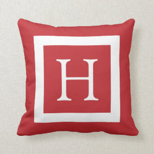 Red White Custom Monogram Throw Pillow