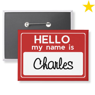 Red White Custom Name Hello My Name Is Button
