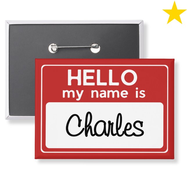 Red White Custom Name Hello My Name Is Button (Creator Uploaded)