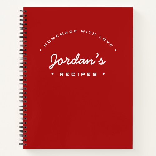 Red White Custom Name Homemade with Love Recipe Notebook