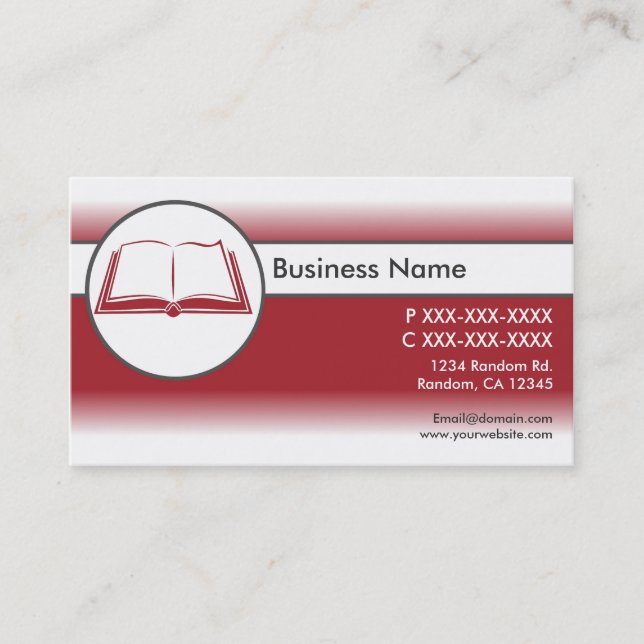 Red white custom open book business cards (Front)