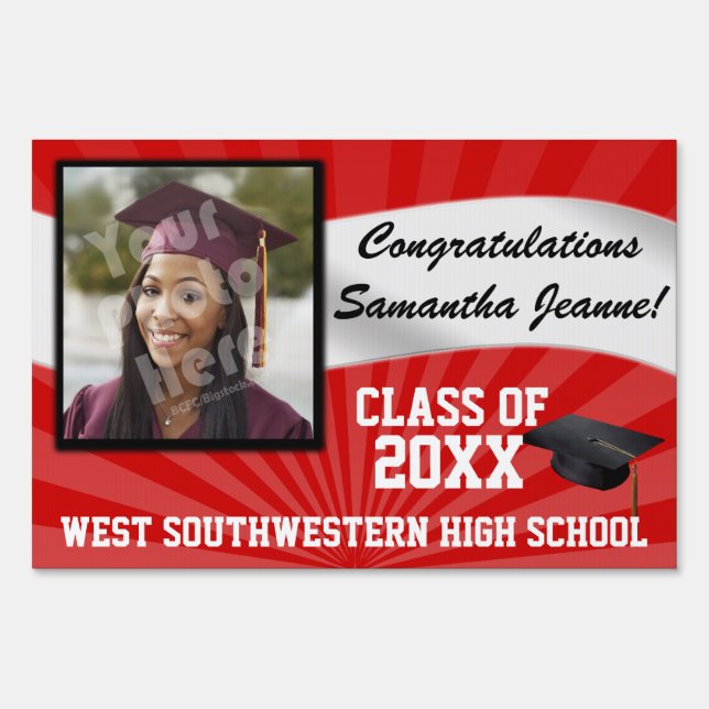 Red/White Custom Photo Graduation Yard Sign (Front)