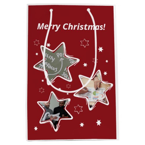 Red  White Custom Photo Stars Christmas Medium Gift Bag