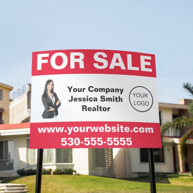 Red White Custom Real Estate For Sale Signage (modern real estate for sale lawn sign)