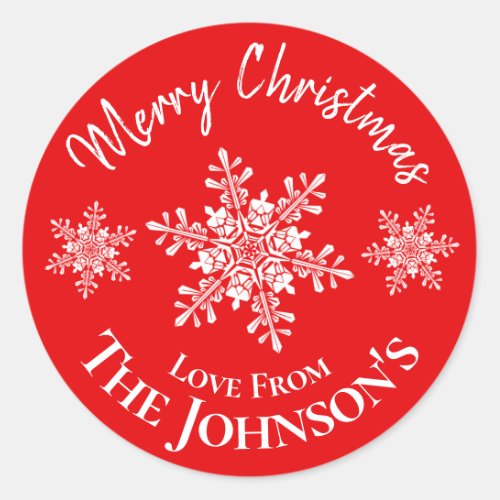 Red White Customizable Family Merry Christmas Classic Round Sticker