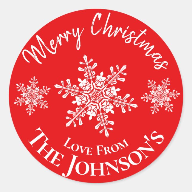 Red White Customizable Family Merry Christmas Classic Round Sticker (Front)