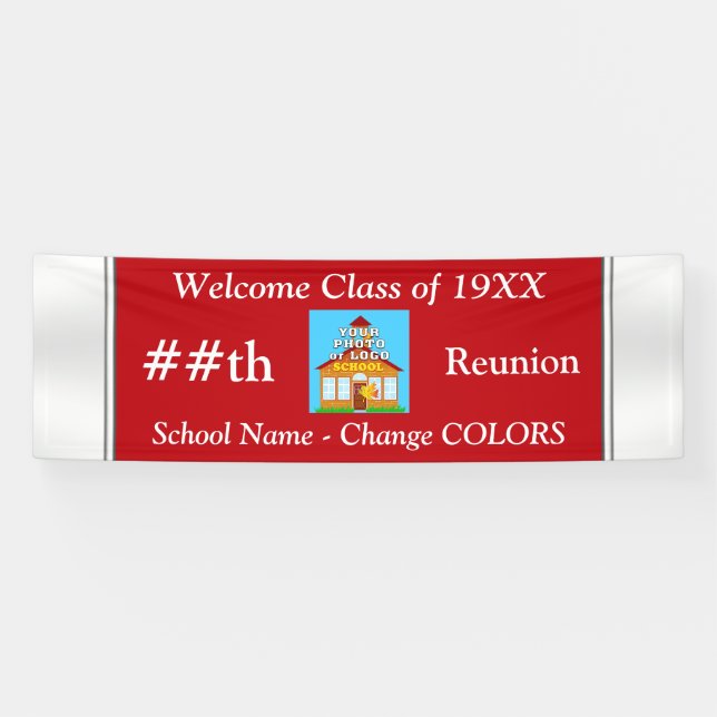 Red White Customizable School Reunion Banner (Horizontal)