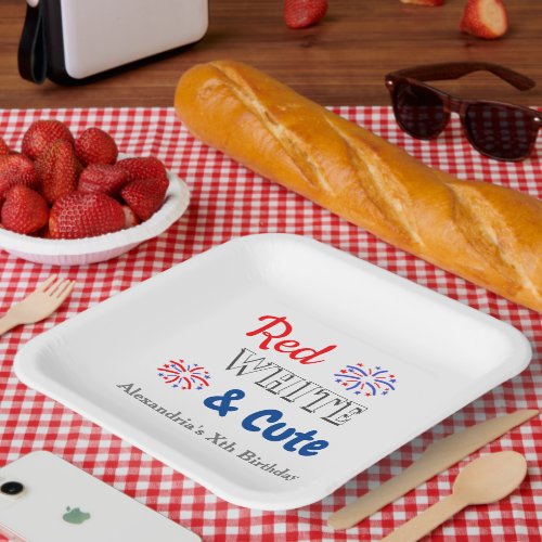 Red White  Cute 4th of July Paper Plates