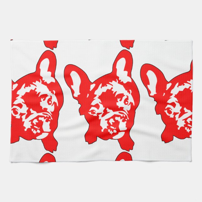 Red White cute French Bulldog Towel (Horizontal)