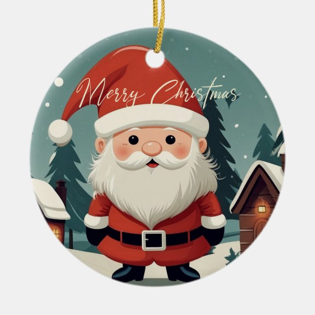 Red White Cute Santa Christmas  Ceramic Ornament (Front)