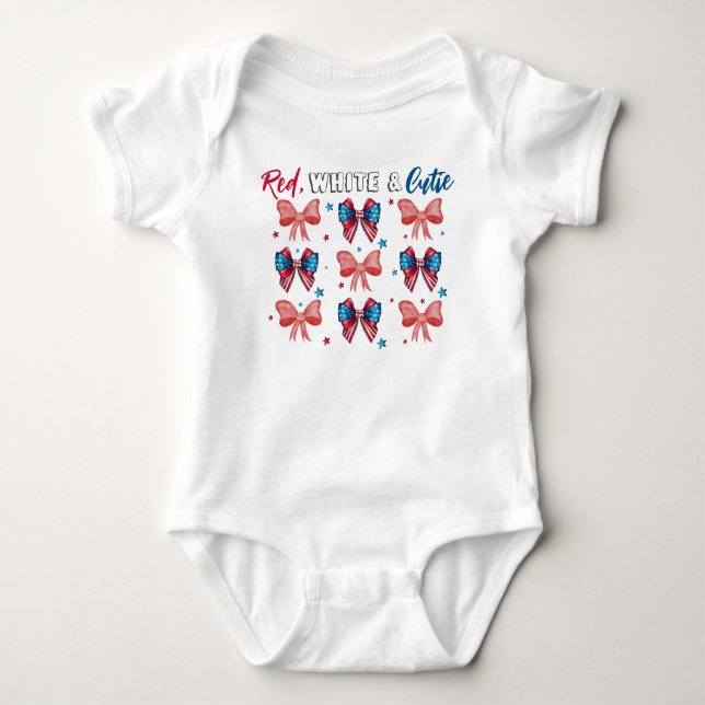 Red White & Cutie,Patriotic Cutie,Pink Bow Girly  Baby Bodysuit (Front)