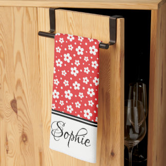 Red & White Daisies Personalized Kitchen Towel