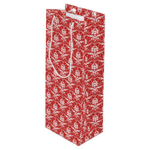 Red & White Damask Print Wine Gift Bag