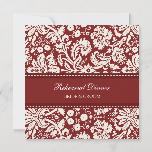 Red White Damask Rehearsal Dinner Party Invitation (Front)