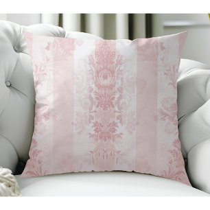 Red & White Damask Stripes on Satin Throw Pillow