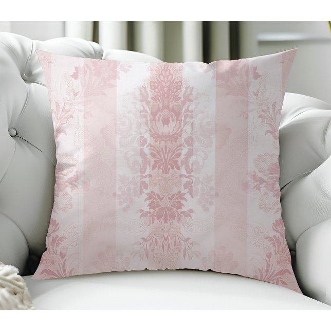 Red & White Damask Stripes on Satin Throw Pillow (Creator Uploaded)