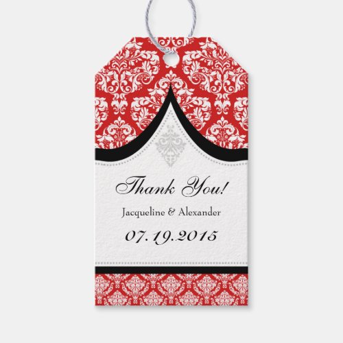 Red White Damask Wedding Thank You Tags