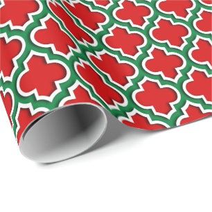Red White Dark Green LG Moroccan Quatrefoil #5DS Wrapping Paper
