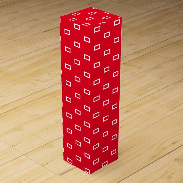 Red white dash lines stripes pattern gift wine box (Front)
