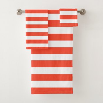 Red & White Deckchair Stripes Bath Towel Set by beachcafe at Zazzle