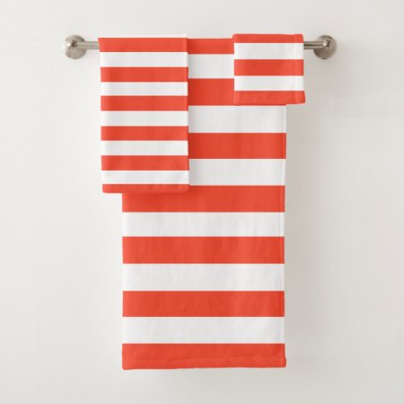 Red & White Deckchair Stripes Bath Towel Set