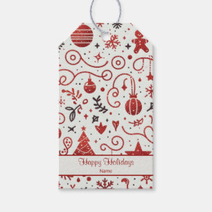 Red White Decorative Holiday Gift Tag