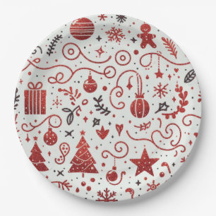 Red White Decorative Holiday Paper Plate