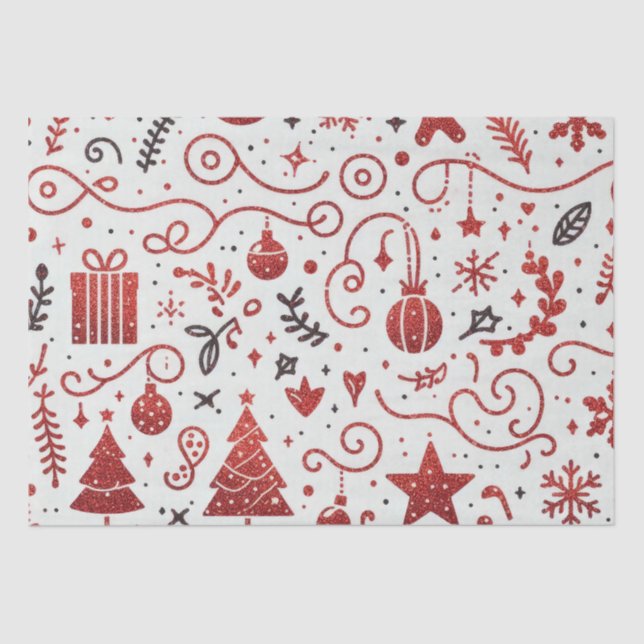Red White Decorative Holiday Tissue Paper (Front)