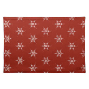 Red white delicate snowflakes pattern cloth placemat
