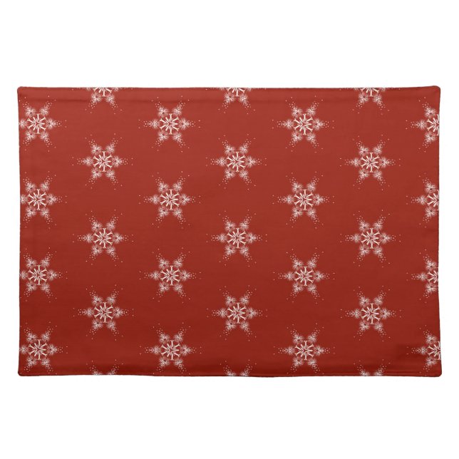 Red white delicate snowflakes pattern cloth placemat (Front)
