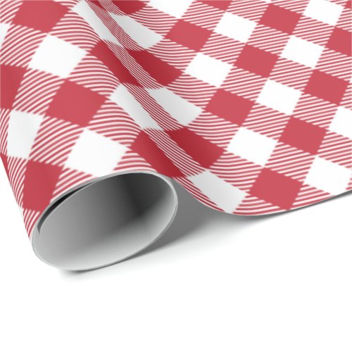 Red White Diagonal Buffalo Plaid Tartan Pattern  Wrapping Paper