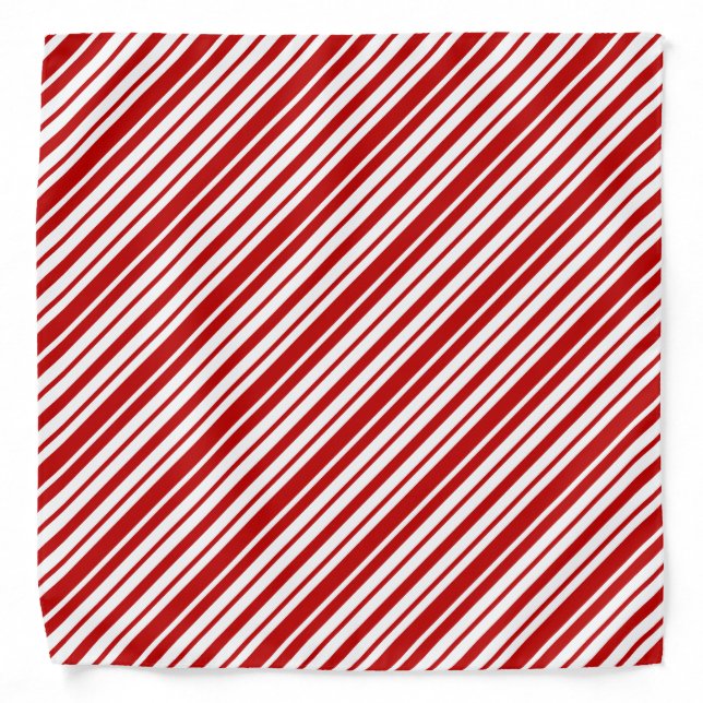 Red & White Diagonal Candy Cane Lines Pattern Bandana (Front)
