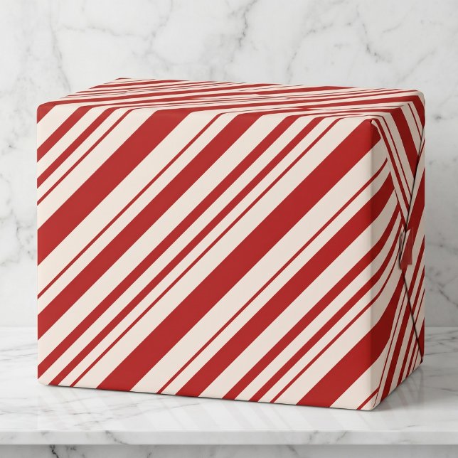 Red White Diagonal Candy Cane Stripe  Wrapping Paper (Classic stripes for everyone.)