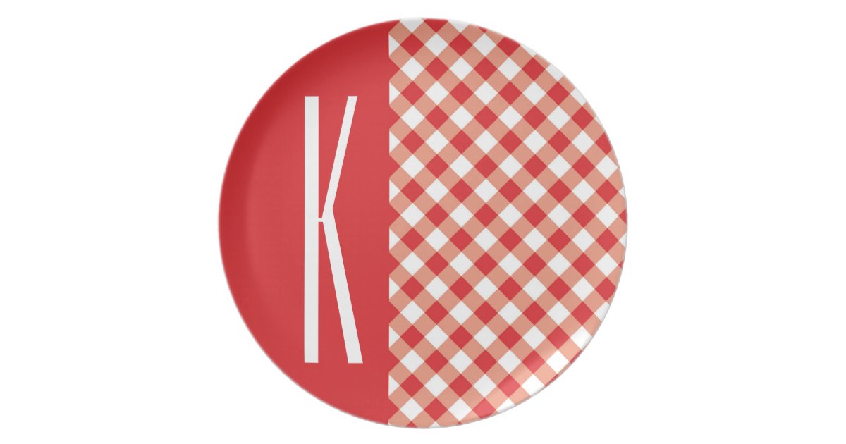 red gingham melamine plates
